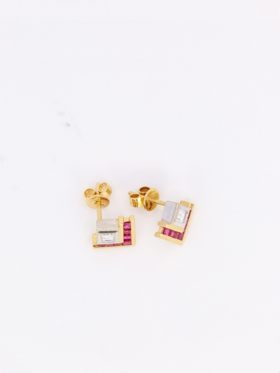 Vintage Emerald Cut Diamond And Calibrated Ruby Earrings-photo-3