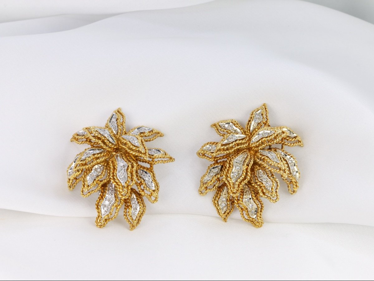 Clips D’oreilles Vintage Fleur En Or Et Diamants-photo-4