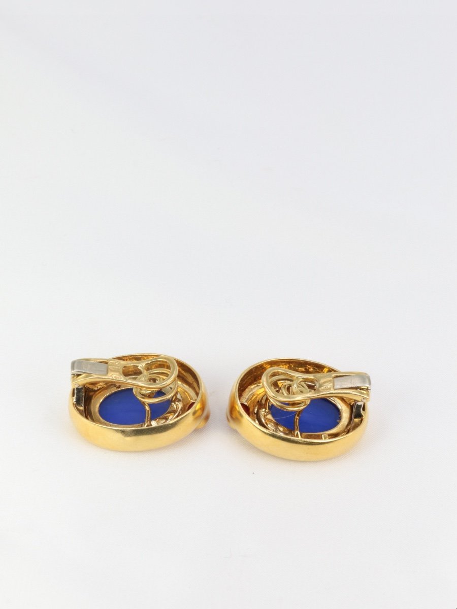 Vintage Gold Ear Clips, Blue Glass Intaglio And Carnelian-photo-5