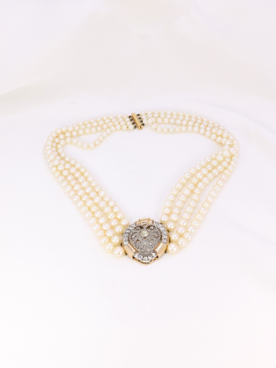 Belle Epoque Necklace With Diamonds And Cultured Pearls-photo-4