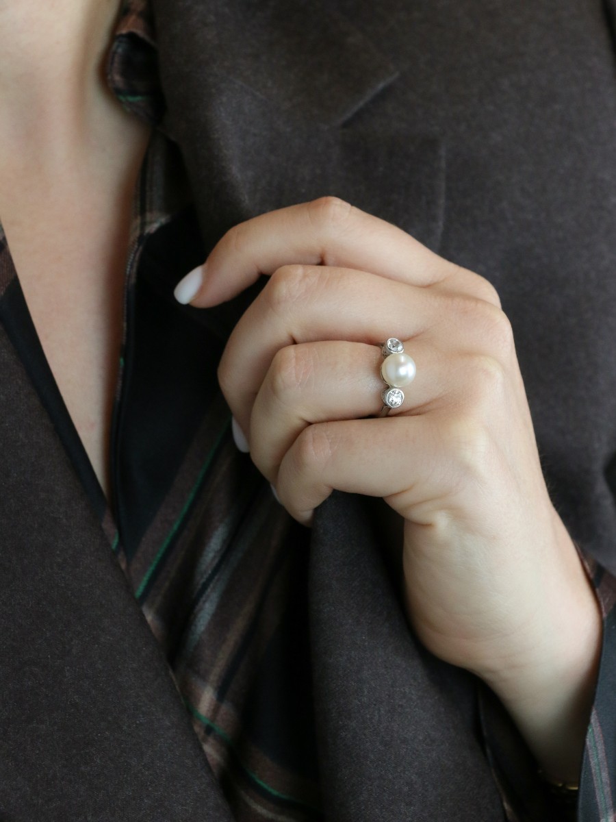 Bague Trilogie Perle Diamants-photo-2