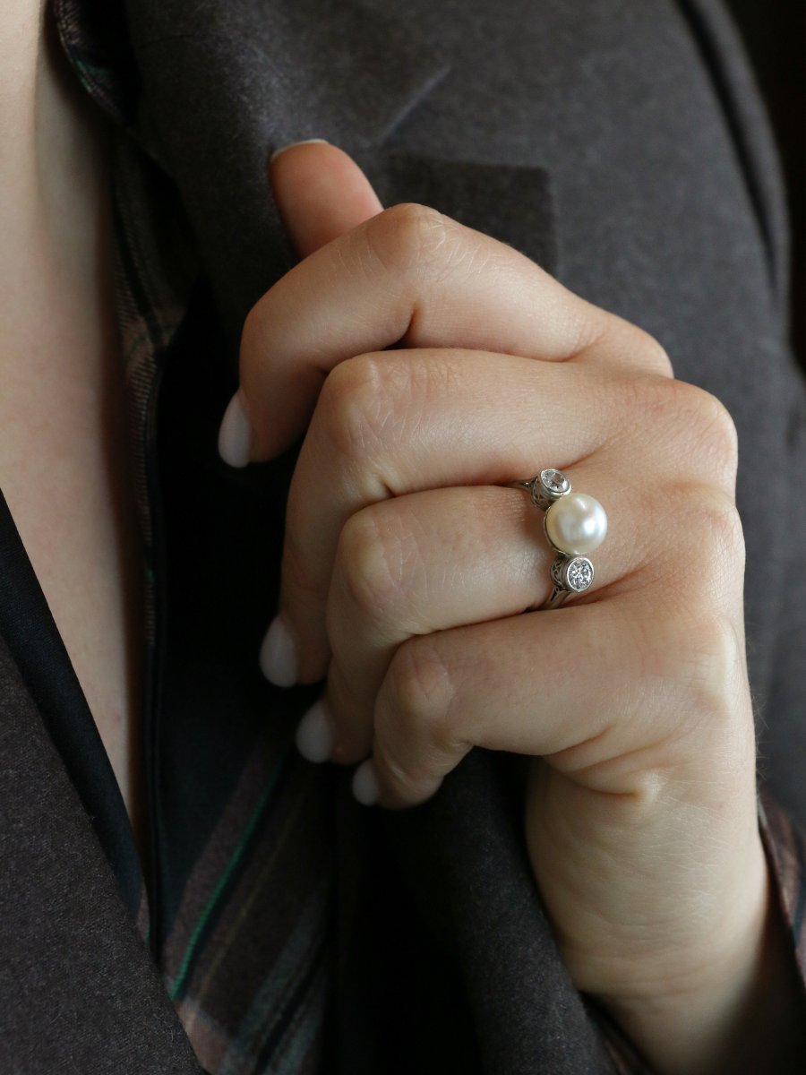 Bague Trilogie Perle Diamants-photo-6
