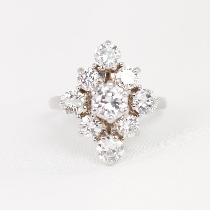 Bague Marquise Or Blanc Diamants 2,3 Ct