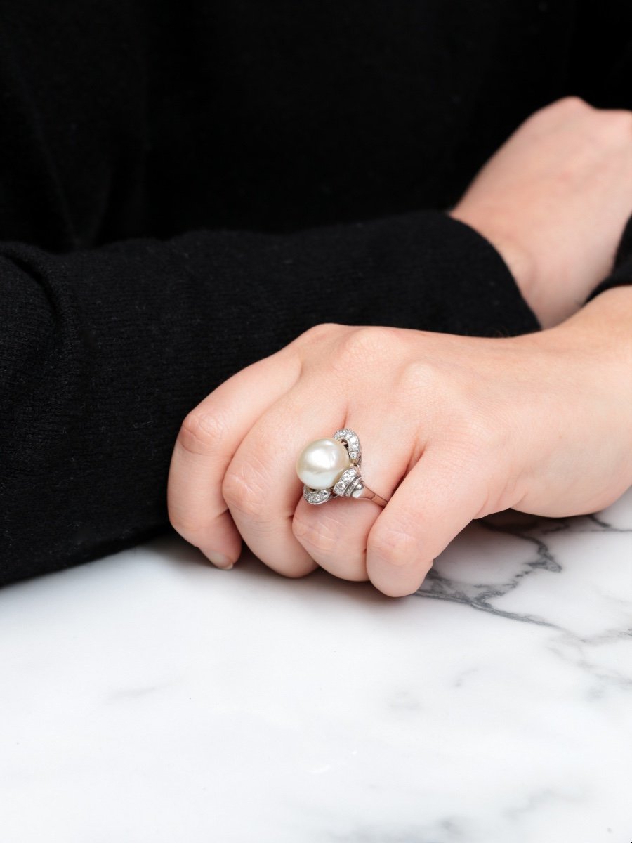 Bague Art Déco Perle Fine Platine Diamants-photo-8