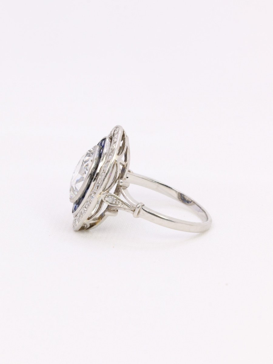 Bague Marquise Art Déco Saphirs Calibrés Diamant 2.15 Ct -photo-1