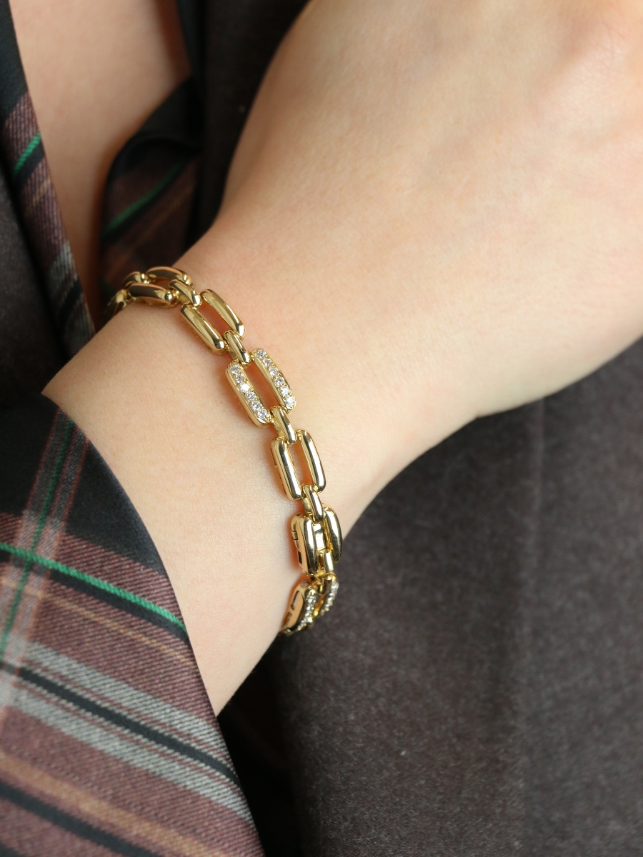 Bracelet vintage maille rectangle or jaune diamants-photo-1