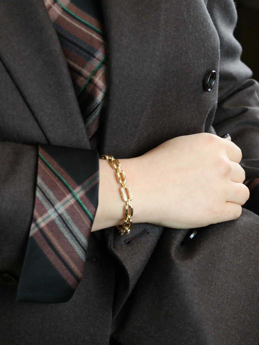 Bracelet vintage maille rectangle or jaune diamants-photo-2