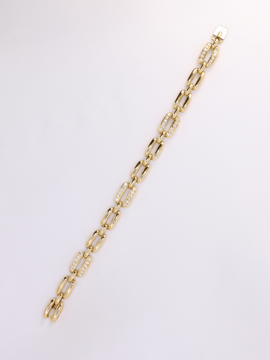 Bracelet vintage maille rectangle or jaune diamants-photo-4
