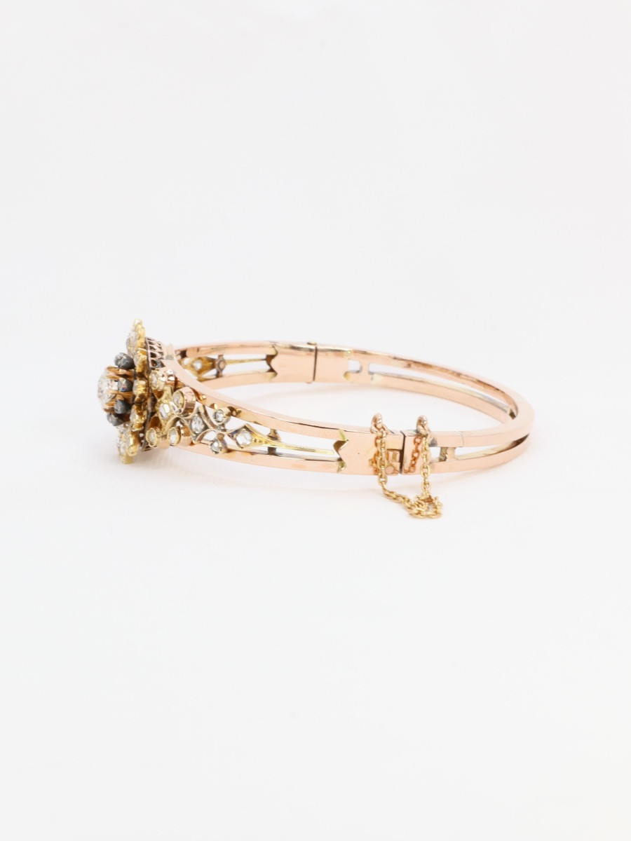Napoleon III Mobile Flower Bracelet In Rose Gold With Old-cut Diamonds-photo-4