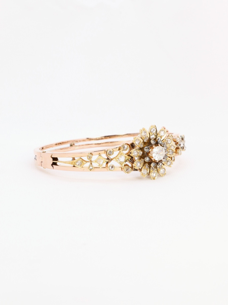 Napoleon III Mobile Flower Bracelet In Rose Gold With Old-cut Diamonds-photo-5
