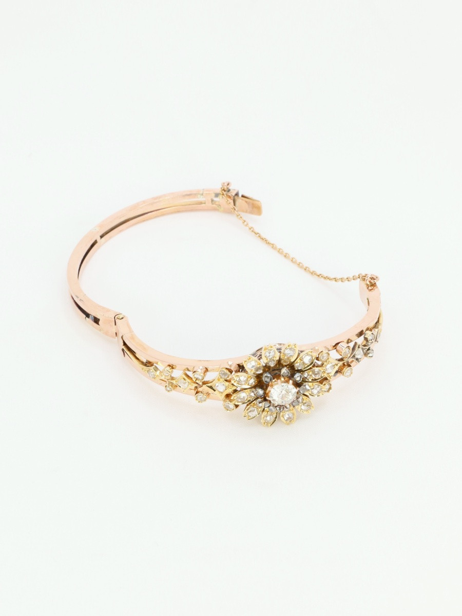 Napoleon III Mobile Flower Bracelet In Rose Gold With Old-cut Diamonds-photo-7