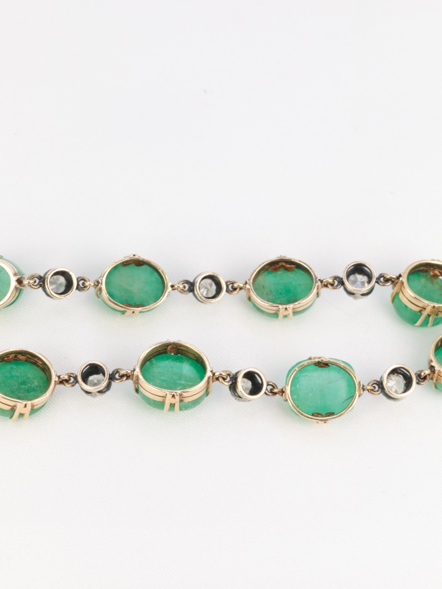 Antique Bracelet With Emerald Cabochons And Yellow Gold Diamonds-photo-6