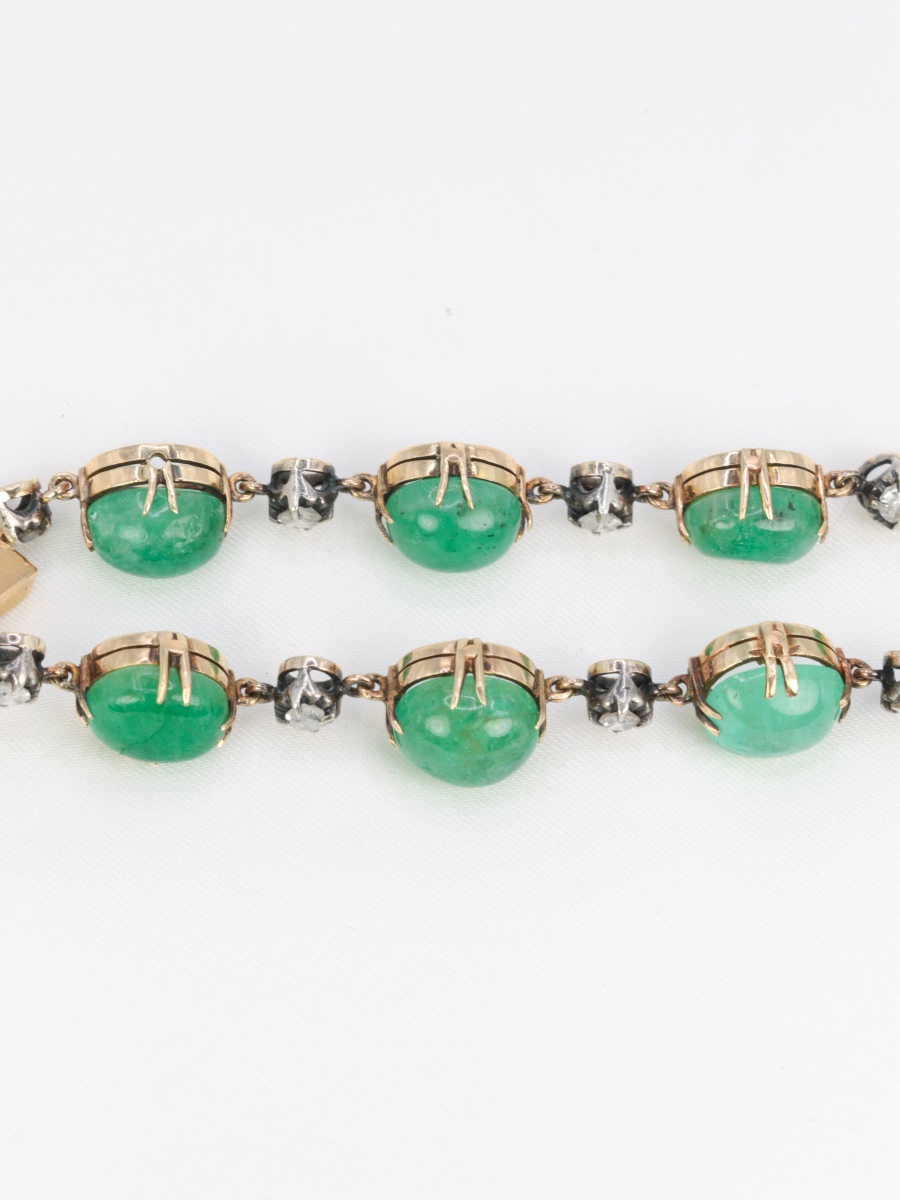 Antique Bracelet With Emerald Cabochons And Yellow Gold Diamonds-photo-7