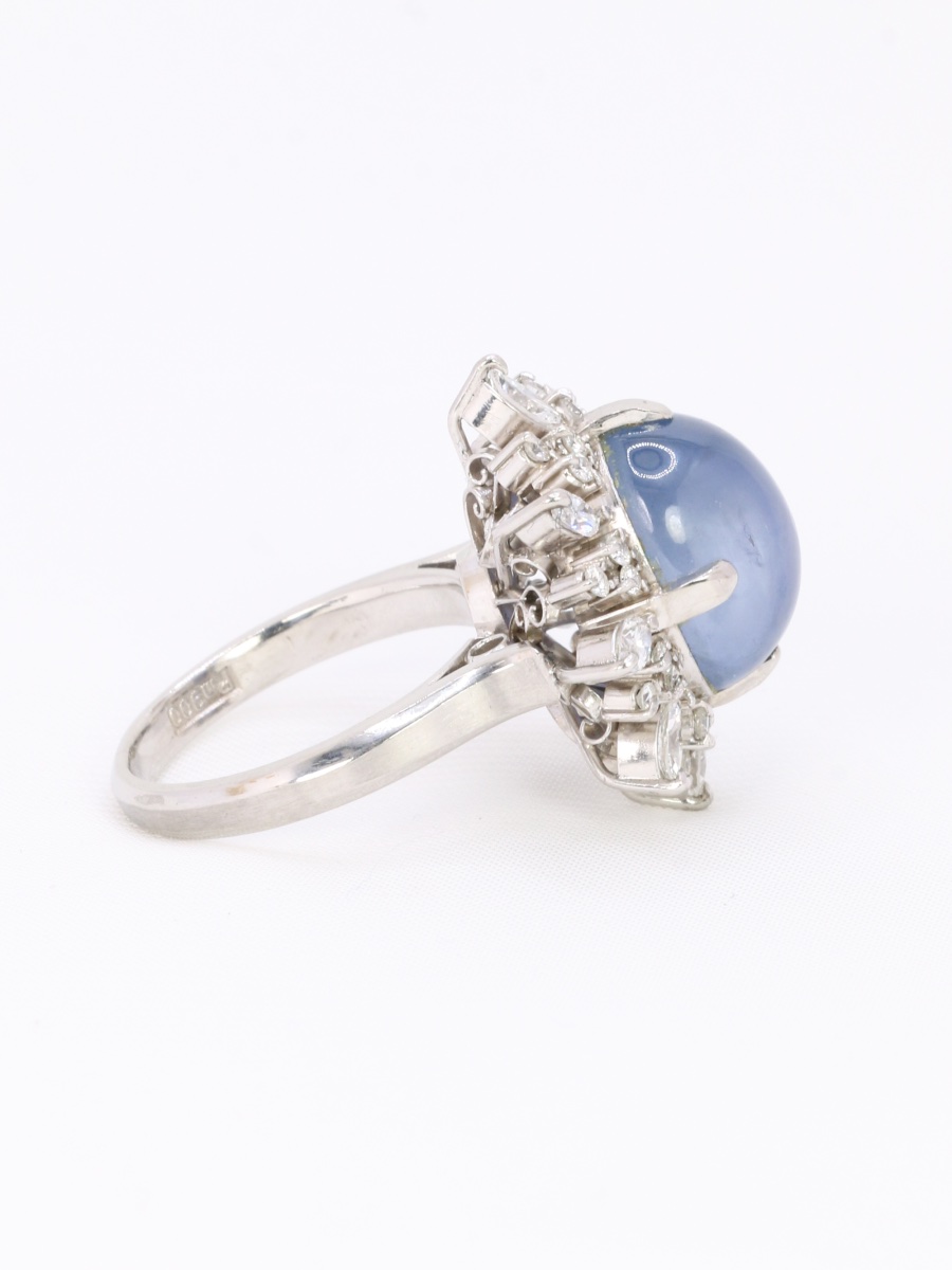 Bague marguerite diamants cabochon de saphir étoilé Ceylan 12,34 carats-photo-3