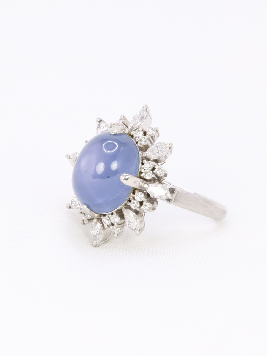 Bague marguerite diamants cabochon de saphir étoilé Ceylan 12,34 carats-photo-4