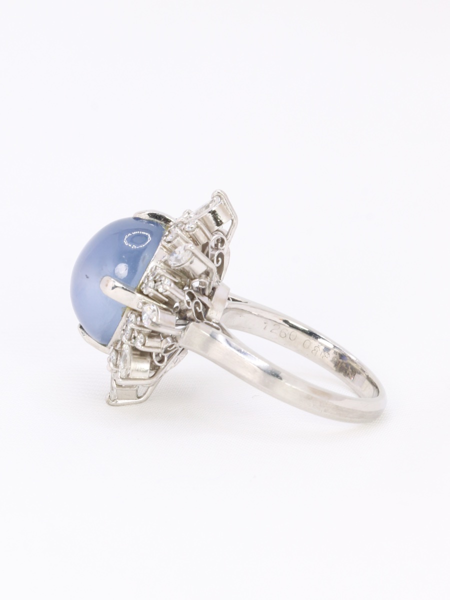 Bague marguerite diamants cabochon de saphir étoilé Ceylan 12,34 carats-photo-6