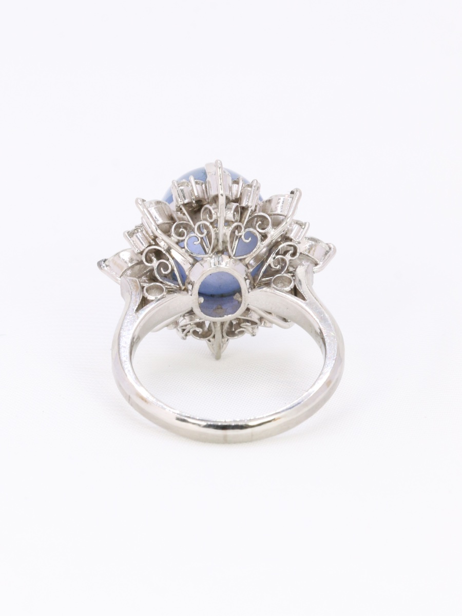 Bague marguerite diamants cabochon de saphir étoilé Ceylan 12,34 carats-photo-7