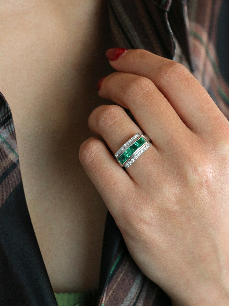 Bague vintage émeraudes diamants-photo-1