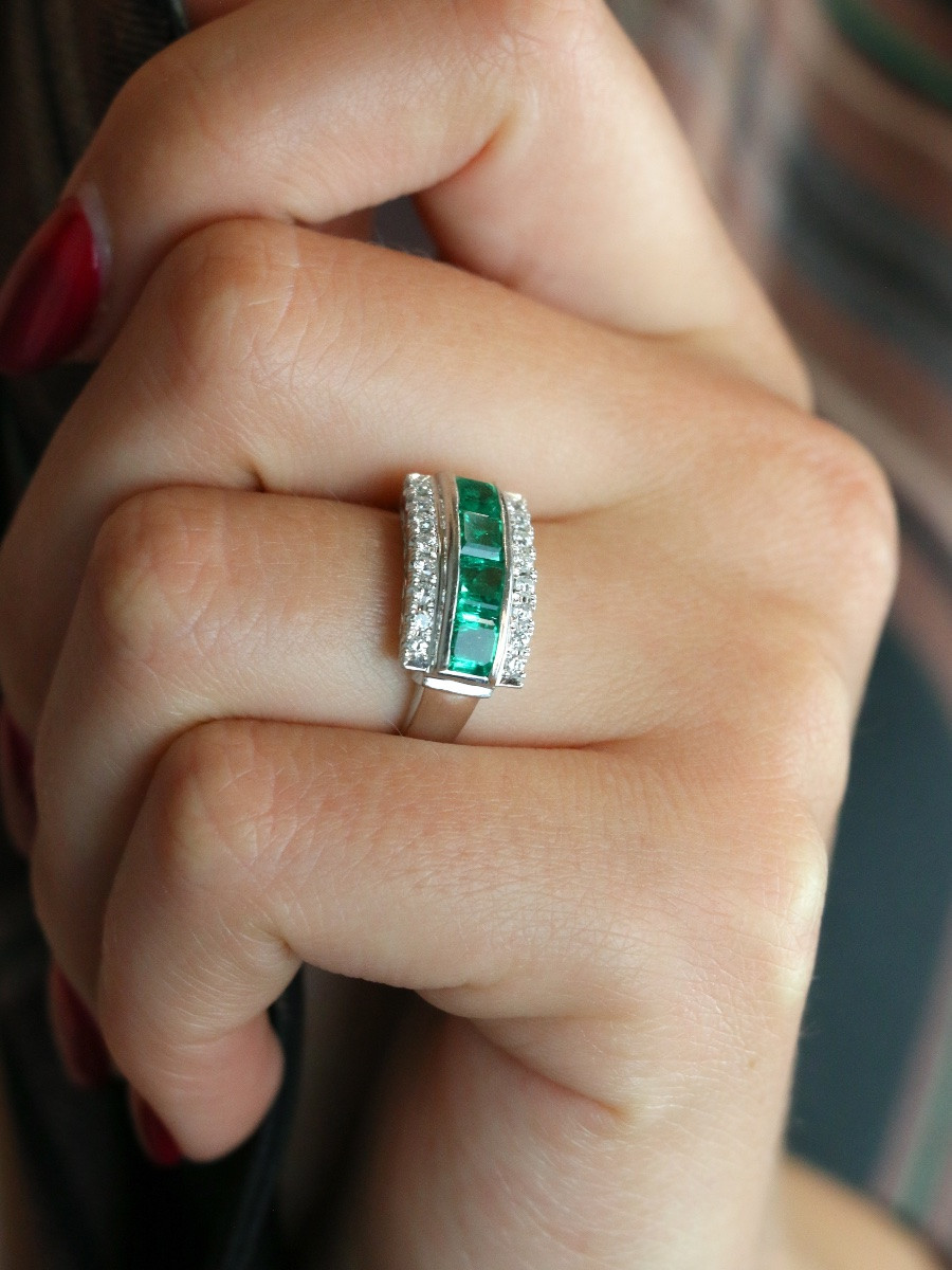 Bague vintage émeraudes diamants-photo-3