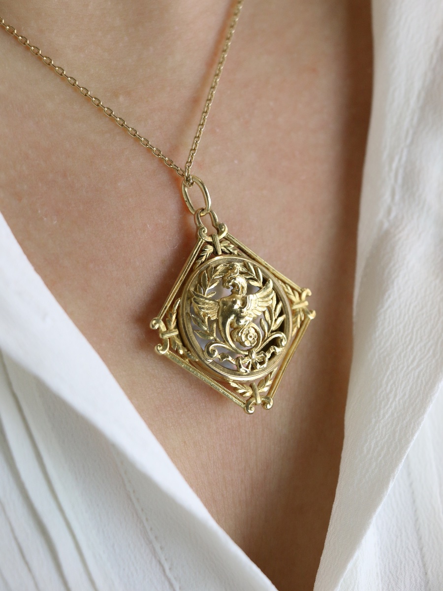 Pendentif Chimère Art Nouveau or jaune nacre-photo-2