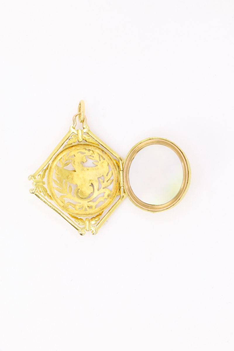 Pendentif Chimère Art Nouveau or jaune nacre-photo-5