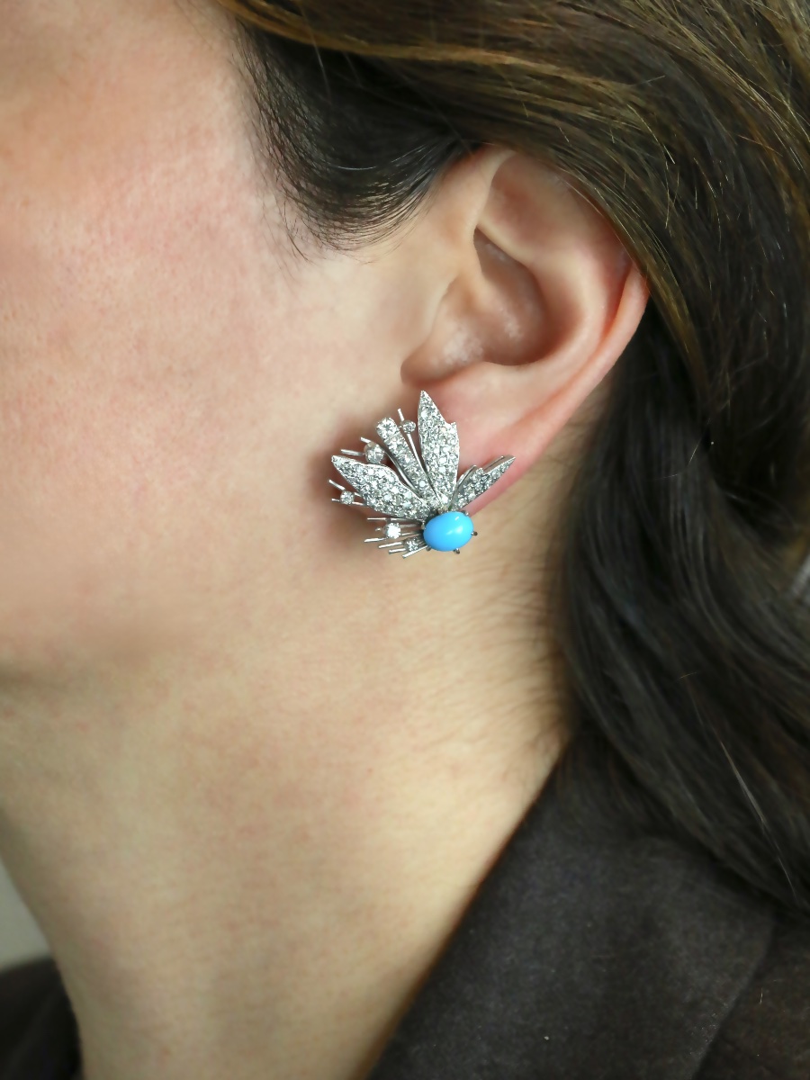 Turquoise And Diamond Drop Earrings-photo-3