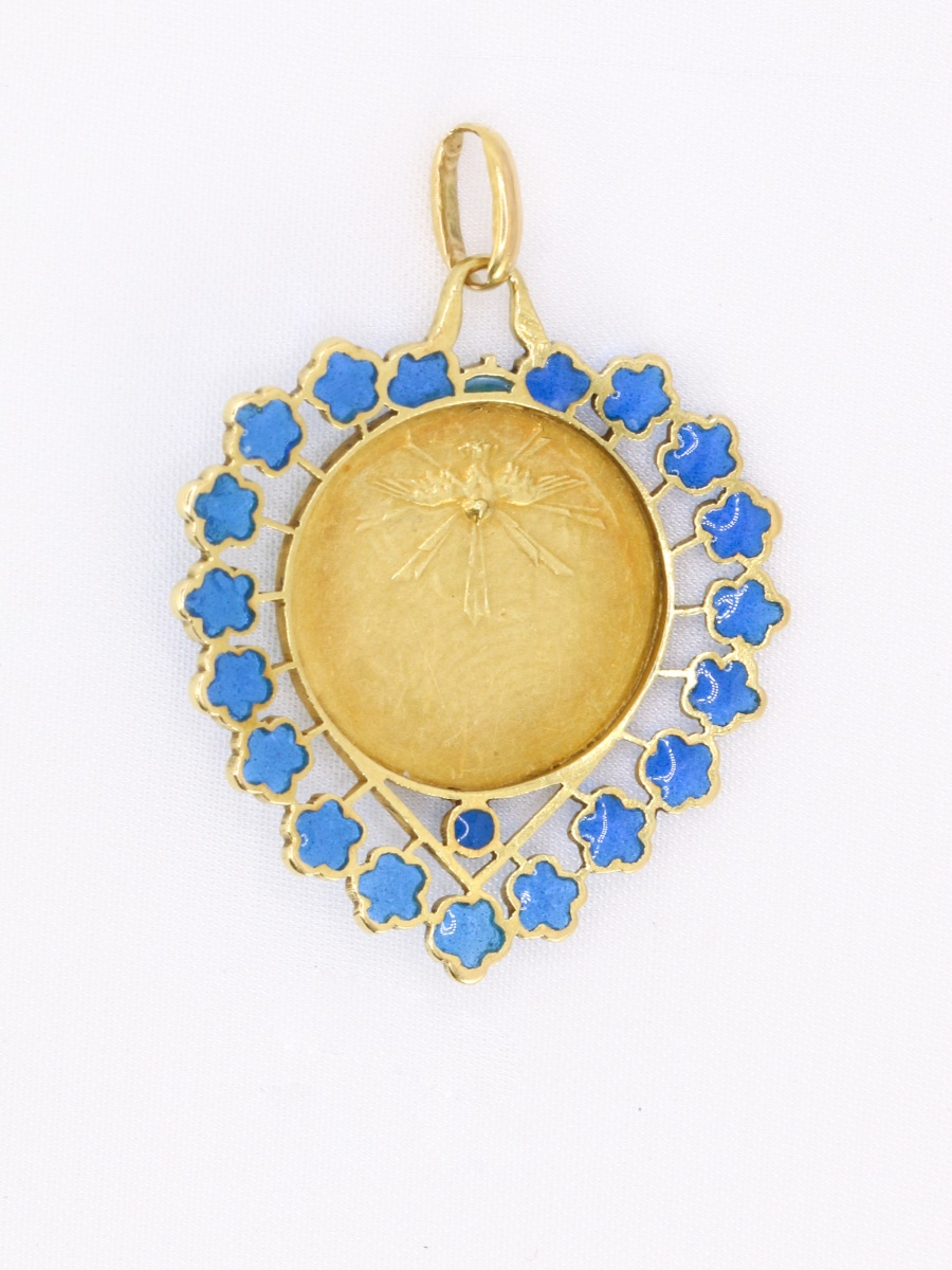 BECKER Médaille Art Nouveau Coeur émail bleu-photo-3