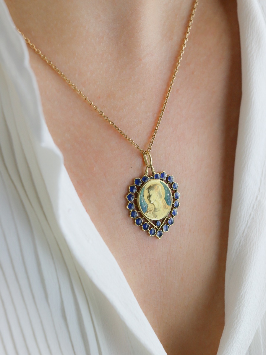 BECKER Médaille Art Nouveau Coeur émail bleu-photo-1