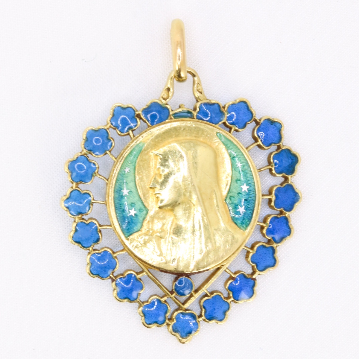 BECKER Médaille Art Nouveau Coeur émail bleu
