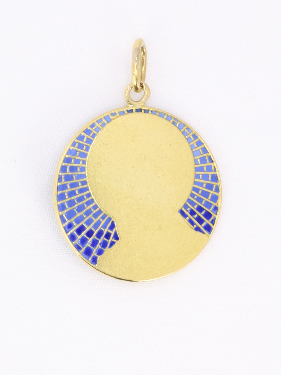 Vernon Art Nouveau Medal Virgin Yellow Gold Enamel-photo-3