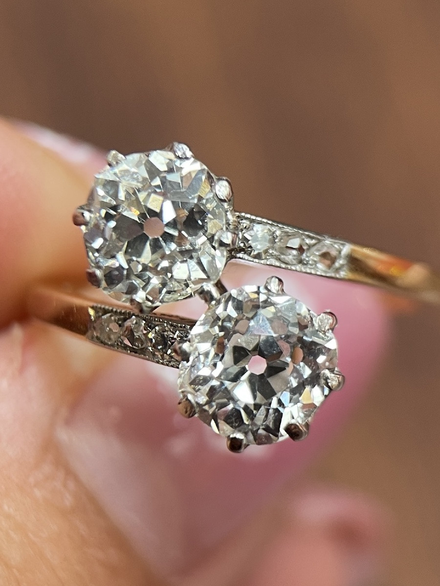 Bague ancienne toi et moi diamants taille ancienne 2,60 carats-photo-1