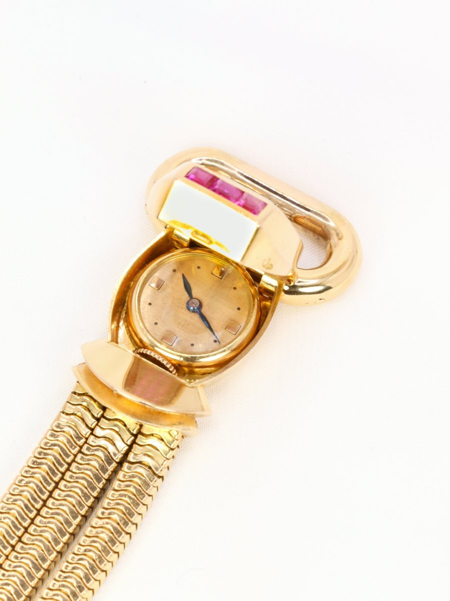 UTI Montre à secret tubogas or jaune diamants rubis calibrés-photo-4