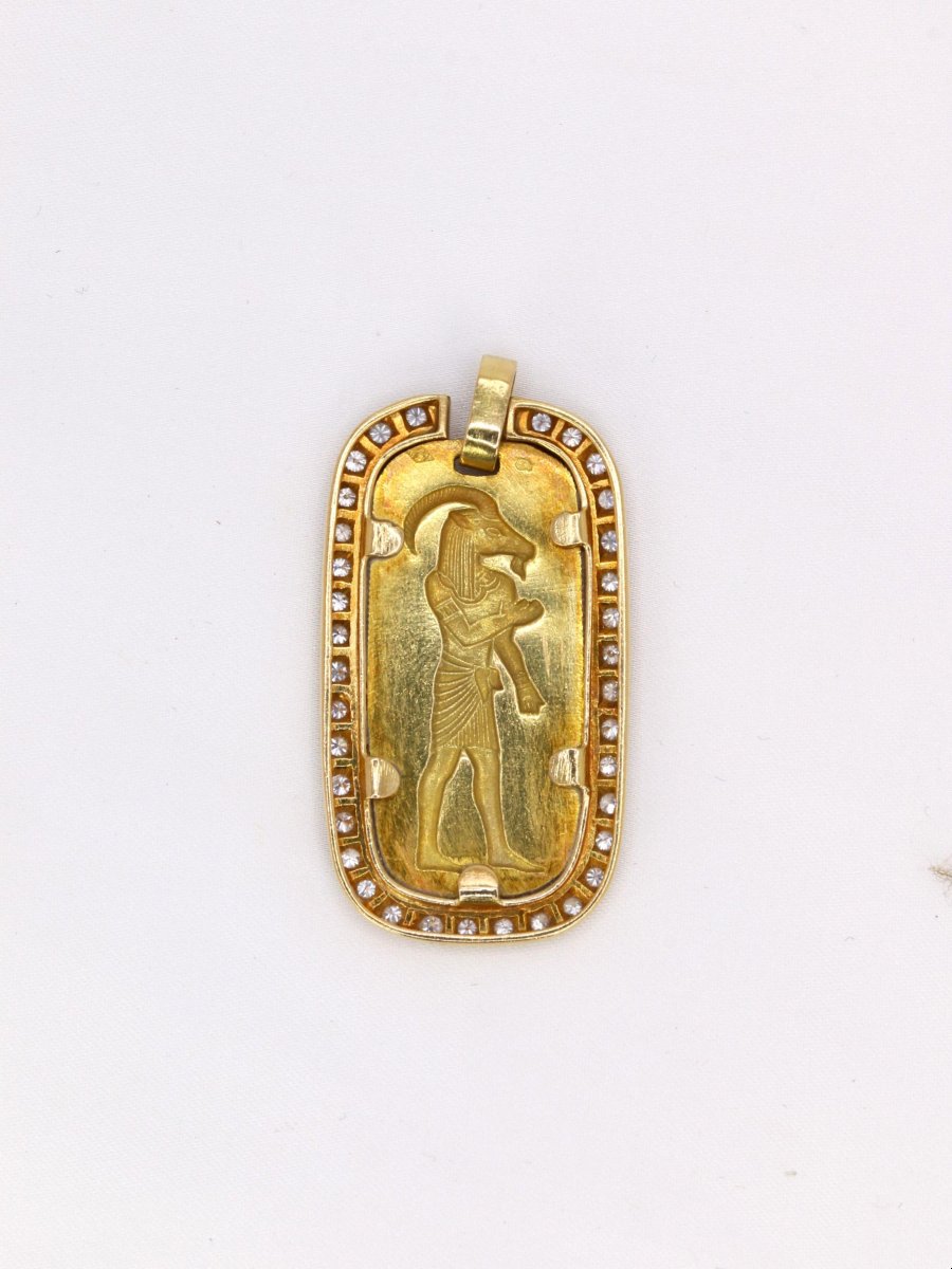 Georges Lenfant Egyptian God Pendant Yellow Gold Diamonds-photo-3