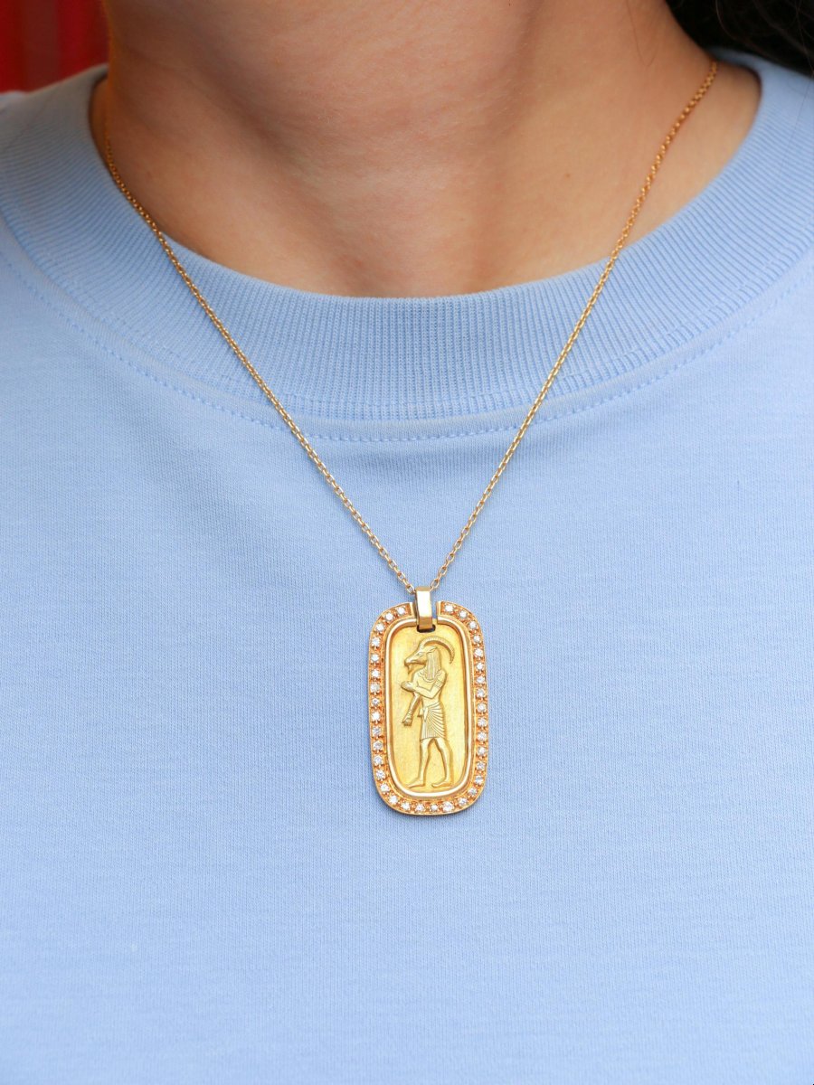 Georges Lenfant Egyptian God Pendant Yellow Gold Diamonds-photo-2