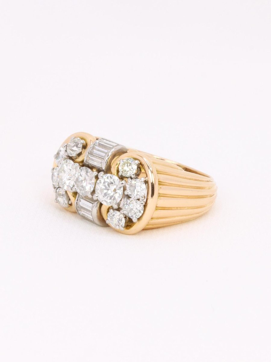 Vintage Gadrooned Yellow Gold Diamond Ring-photo-4
