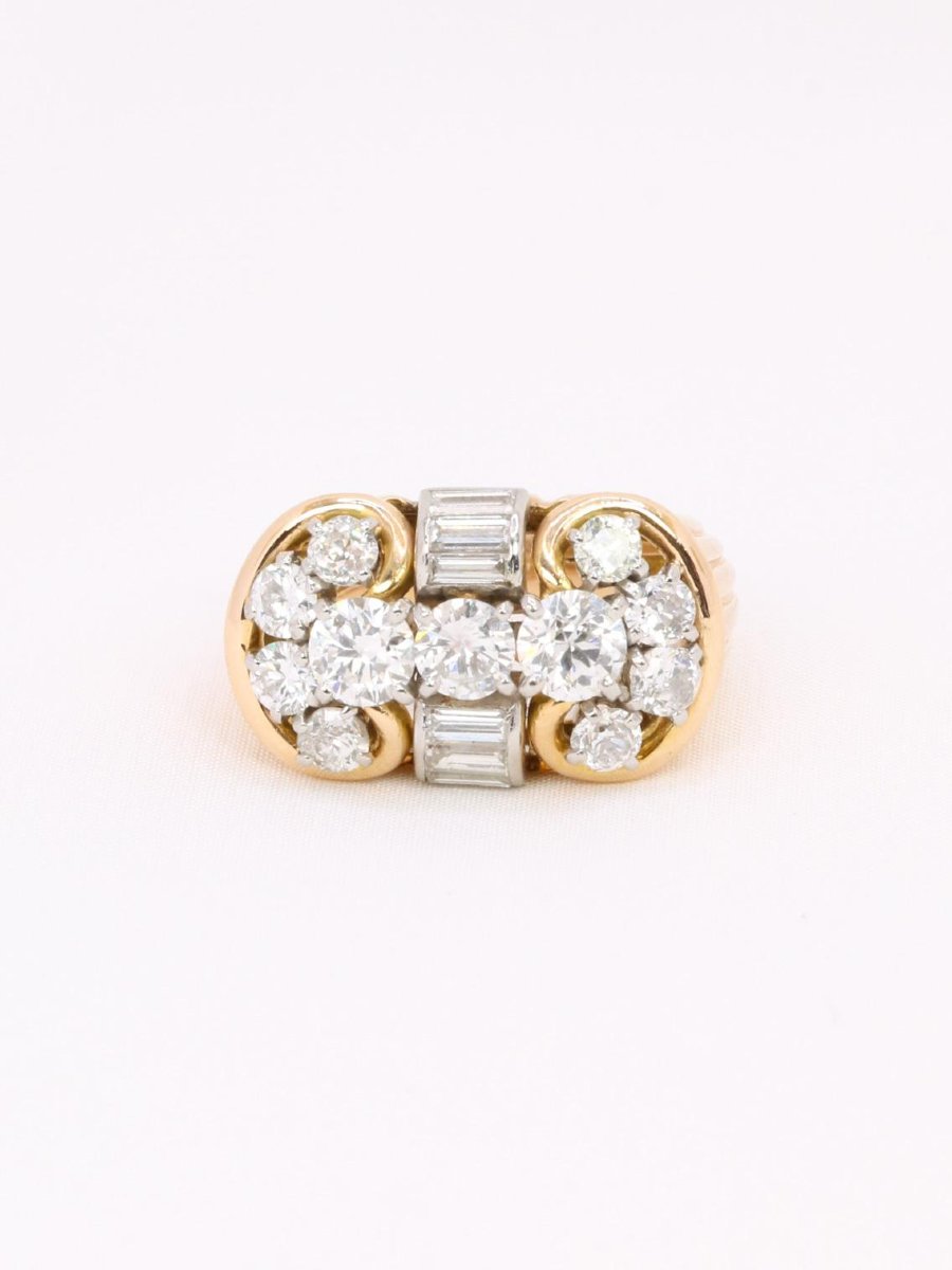 Bague godrons vintage or jaune diamants-photo-4