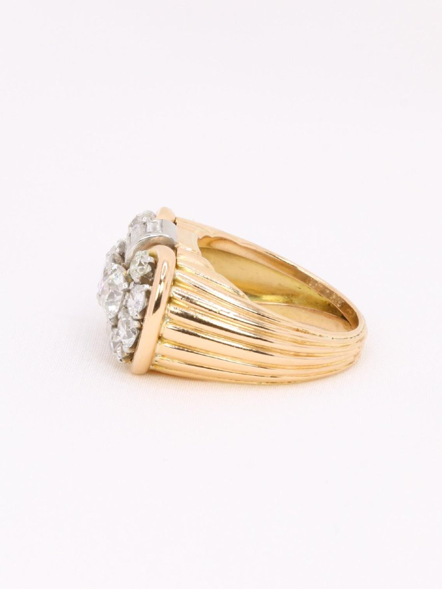 Vintage Gadrooned Yellow Gold Diamond Ring-photo-1