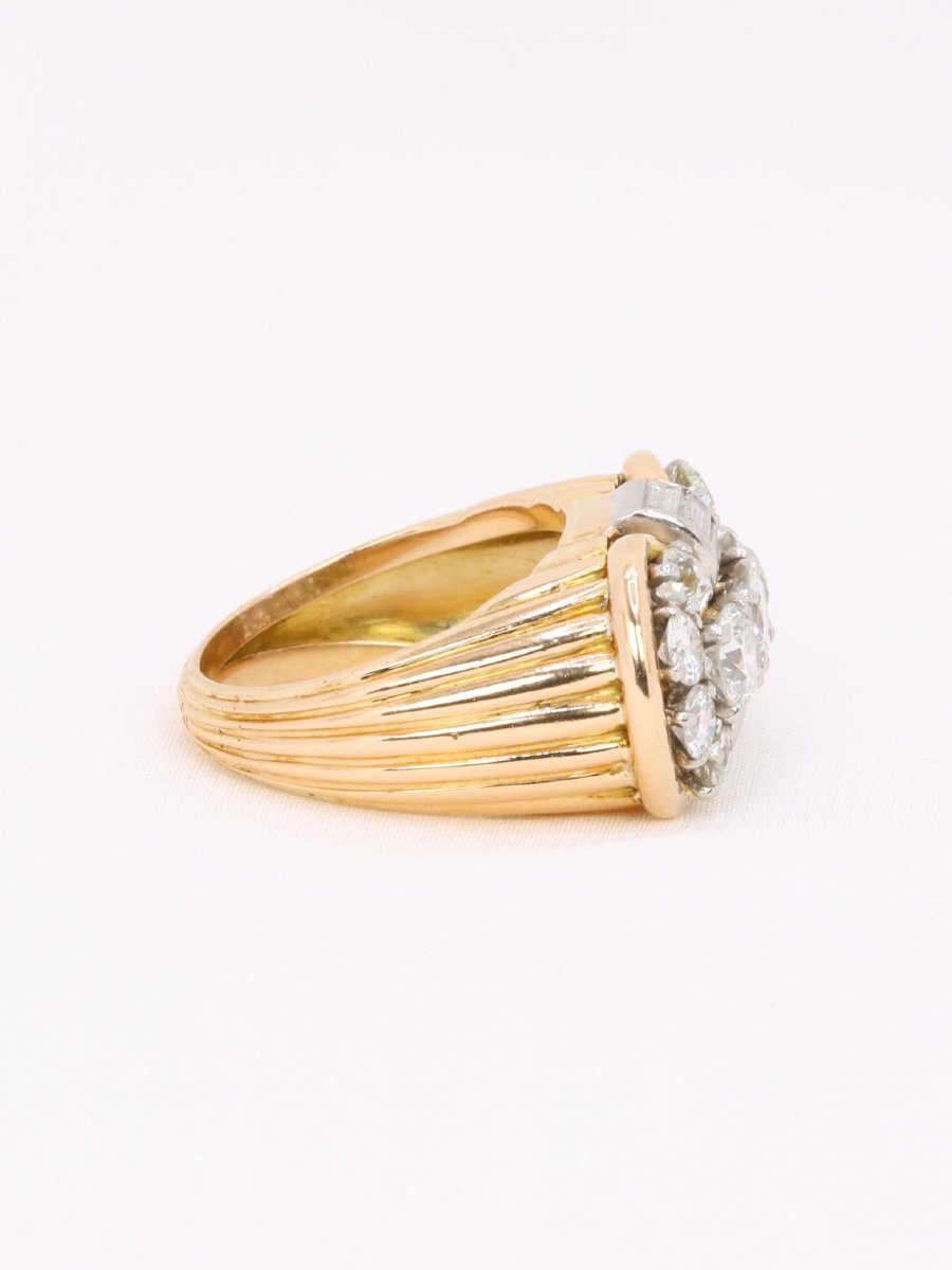 Bague godrons vintage or jaune diamants-photo-4