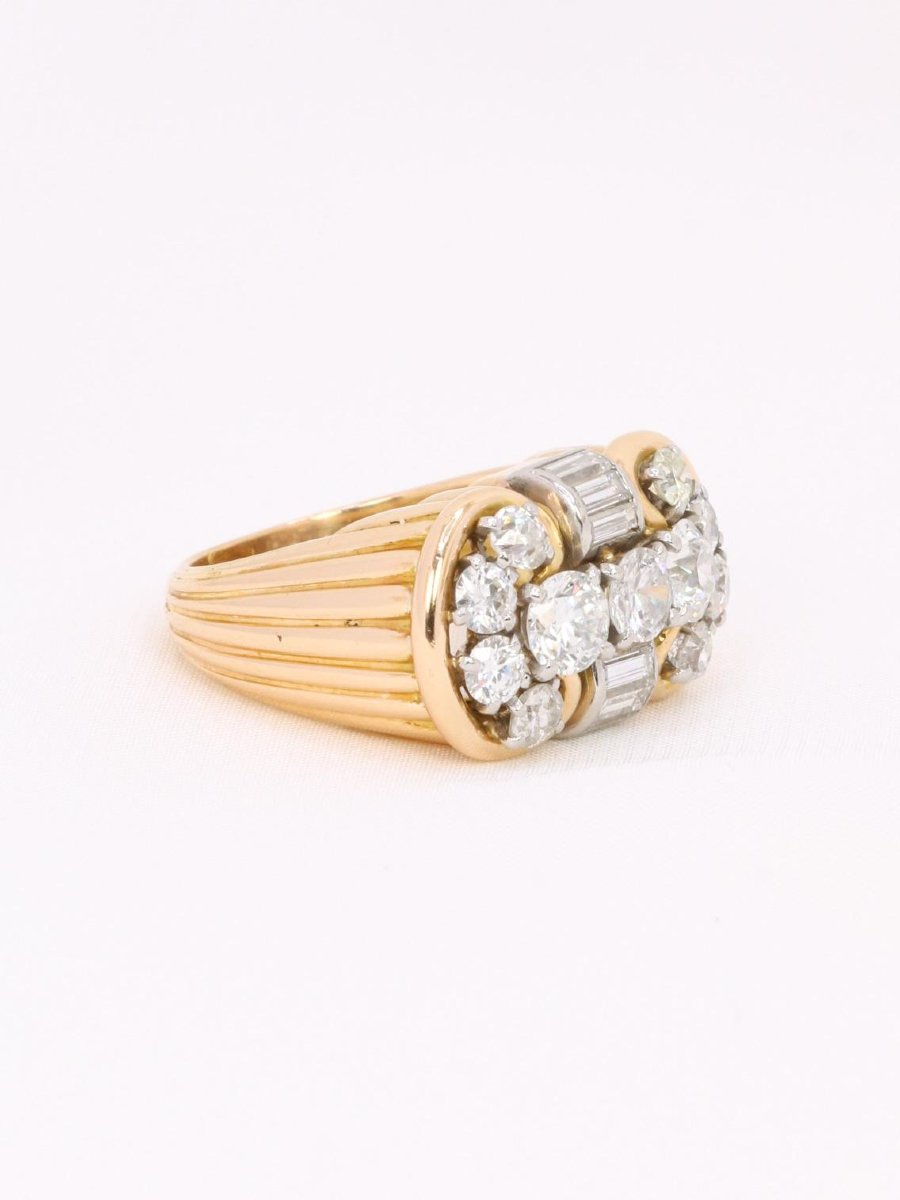 Bague godrons vintage or jaune diamants-photo-5