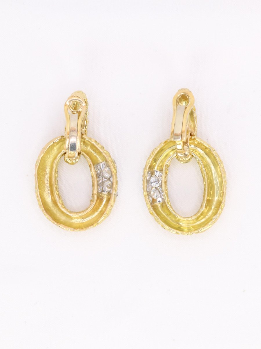 Van Cleef & Arpels  (attributed To) 'chevalerie' Yellow Gold Diamond Earrings-photo-3