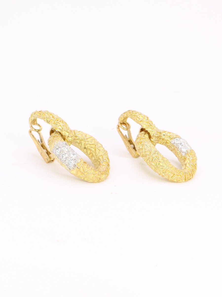 Van Cleef & Arpels  (attributed To) 'chevalerie' Yellow Gold Diamond Earrings-photo-1