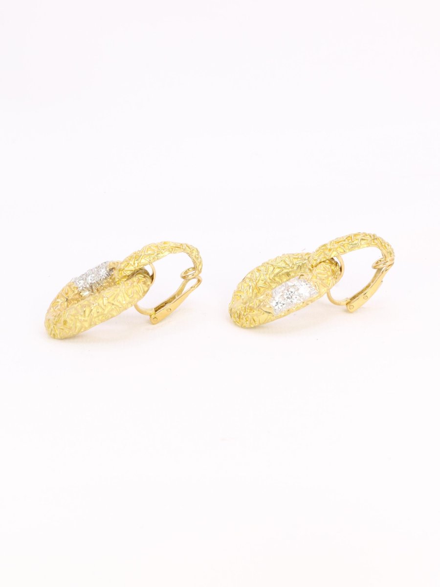 Van Cleef & Arpels  (attributed To) 'chevalerie' Yellow Gold Diamond Earrings-photo-2