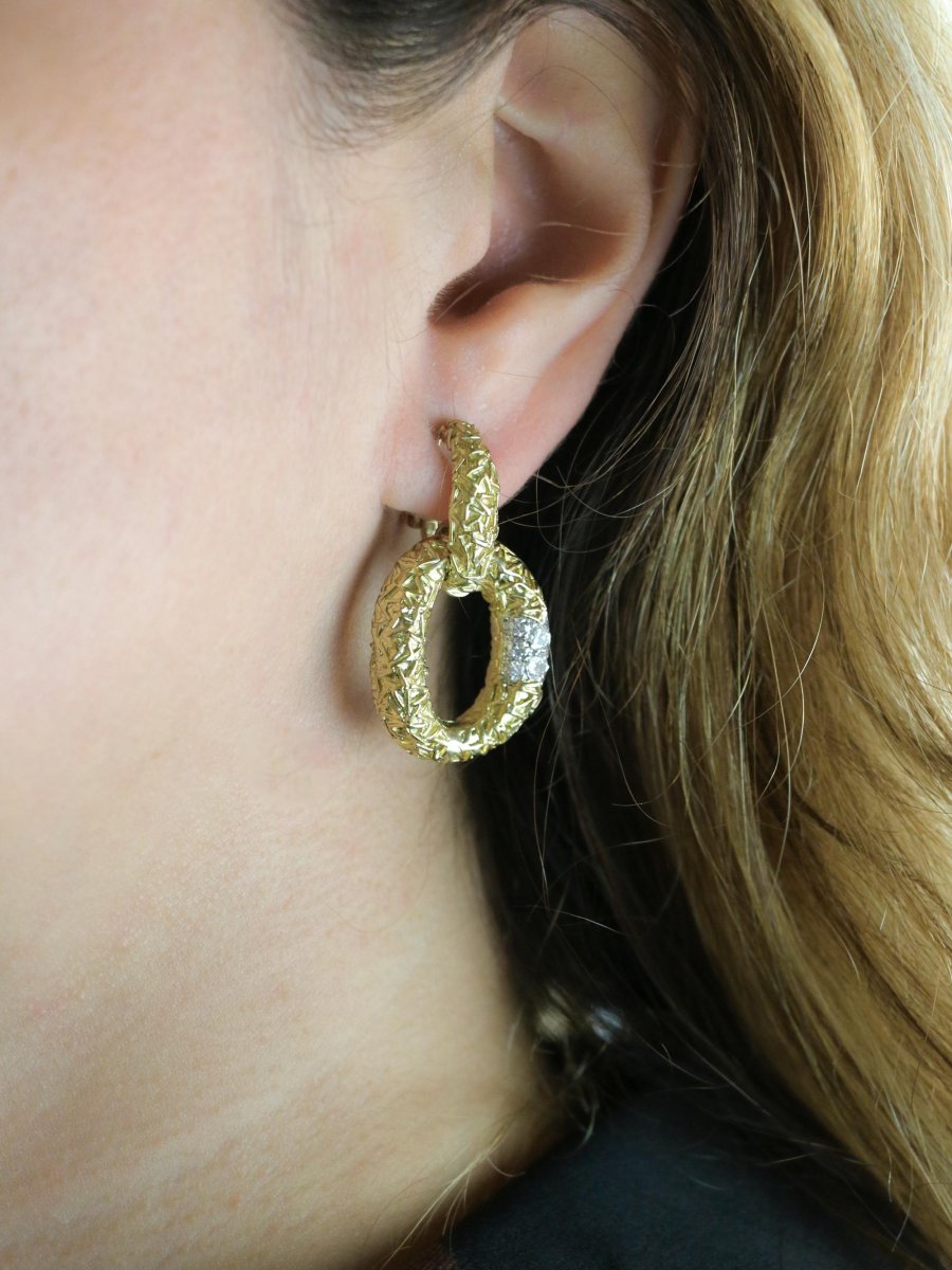 Van Cleef & Arpels  (attributed To) 'chevalerie' Yellow Gold Diamond Earrings-photo-3
