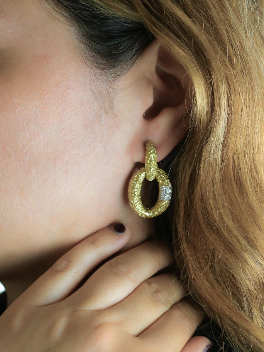 Van Cleef & Arpels  (attributed To) 'chevalerie' Yellow Gold Diamond Earrings-photo-4