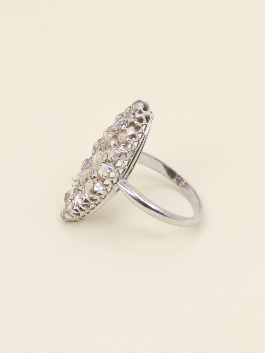 Bague marquise or blanc diamants taille rose-photo-1
