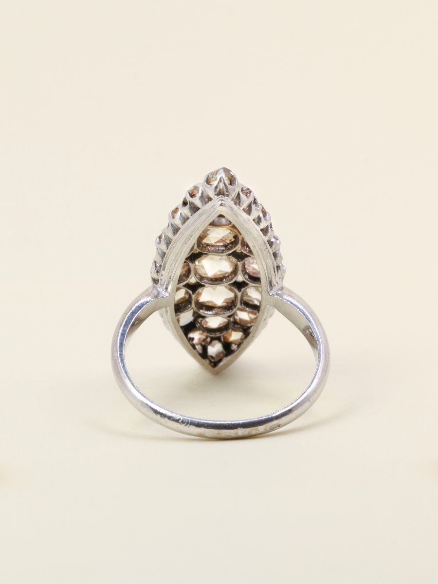 Bague marquise or blanc diamants taille rose-photo-2