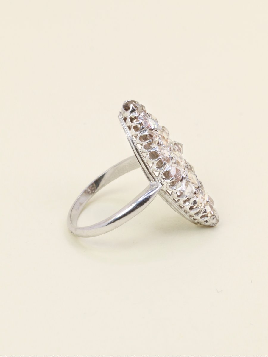 Bague marquise or blanc diamants taille rose-photo-3