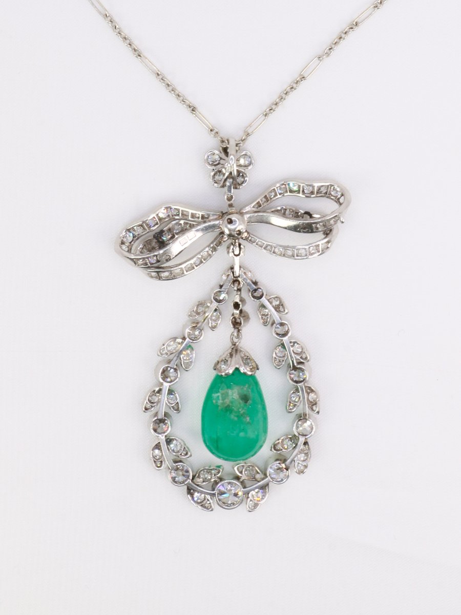 Edwardian Emerald And Diamond Bow Necklace-photo-1