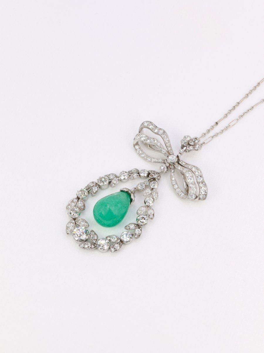 Edwardian Emerald And Diamond Bow Necklace-photo-5