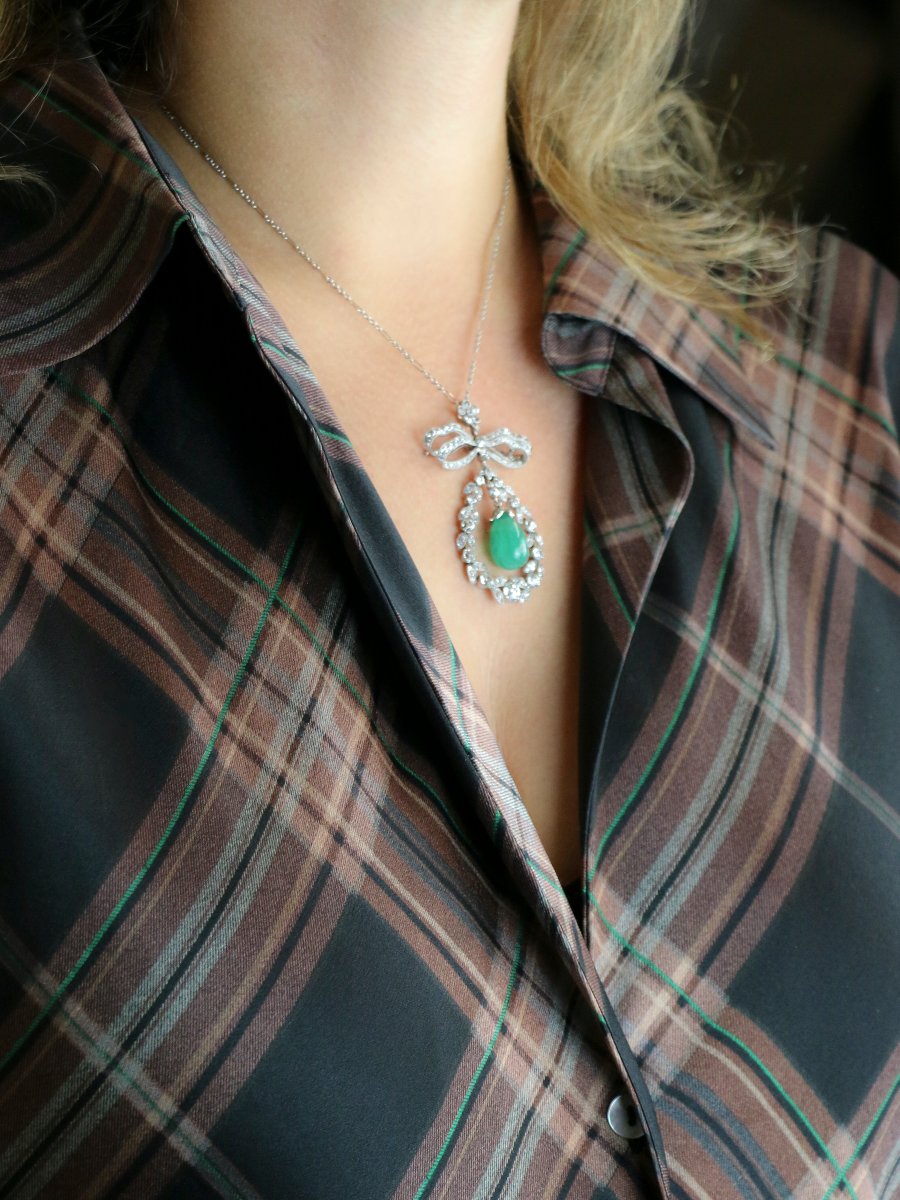 Edwardian Emerald And Diamond Bow Necklace-photo-6